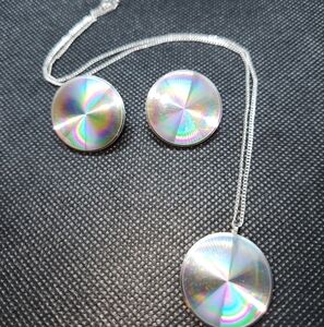Psychedelic holographic vintage necklace and clip on earrings.